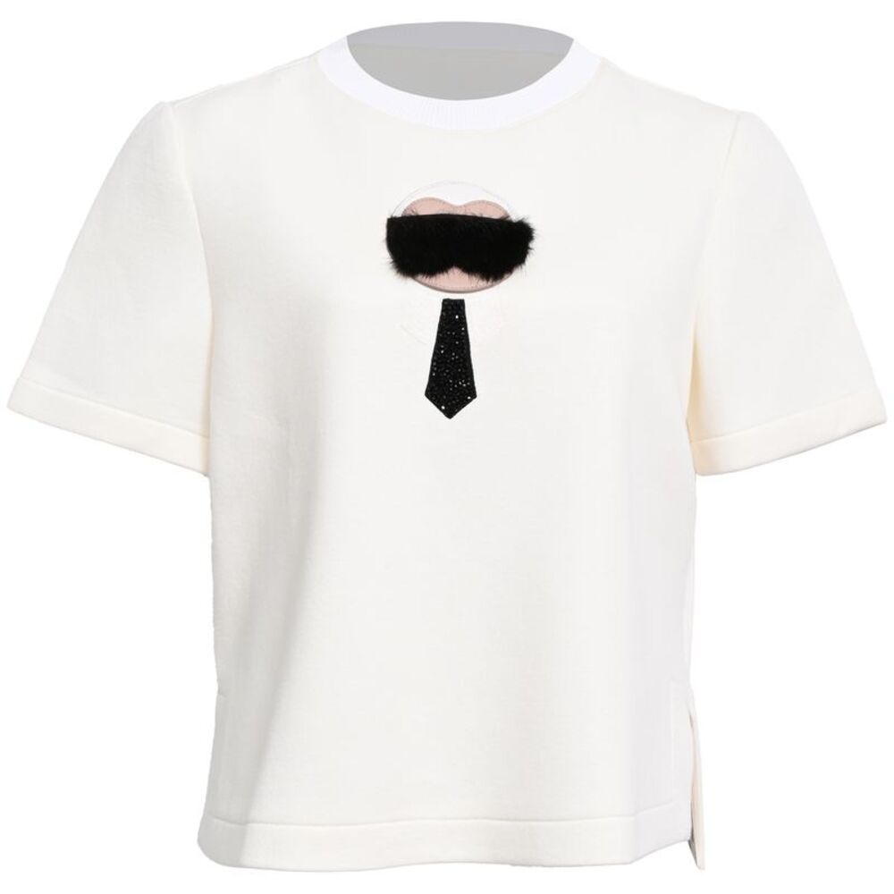 Fendi Knit Karlito Patch Detail T-Shirt in White Cotton